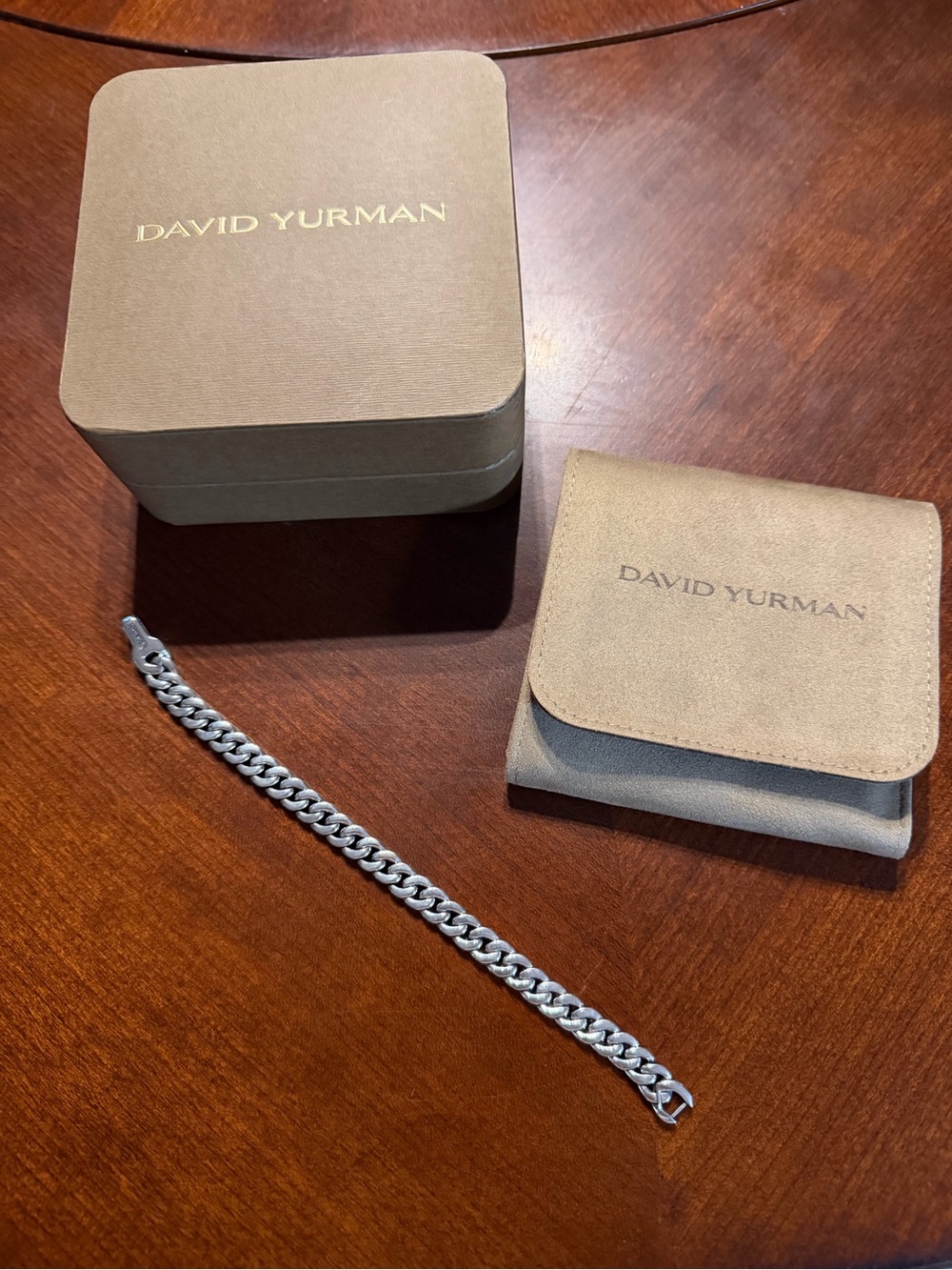 David Yurman Silver Curb Chain Bracelet with Branded Pouch